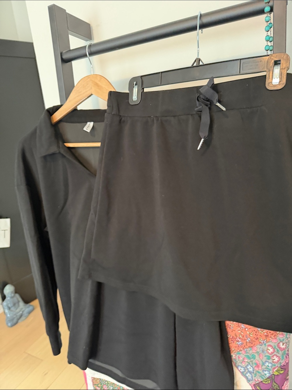 Black Drawstring Skort and Top Set